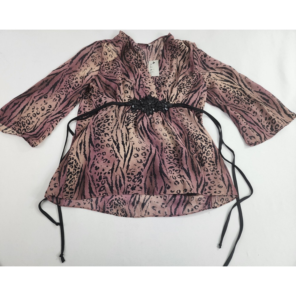 NICOLE MILLER NEW YORK women top blouse 14V201SM plum brown polyester M $98